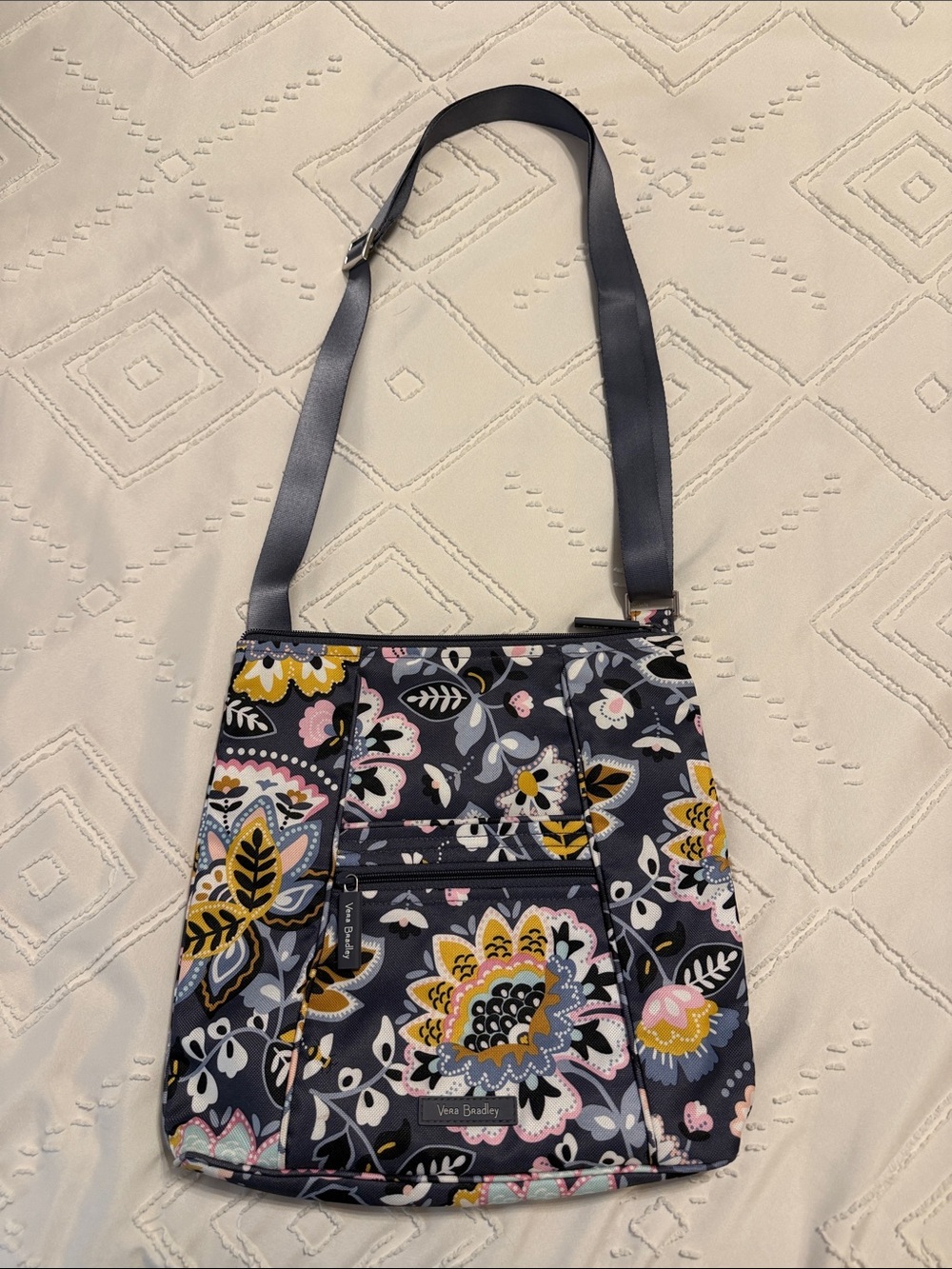 Vera Bradley Gray Floral Triple Zip Hipster Crossbody Bag